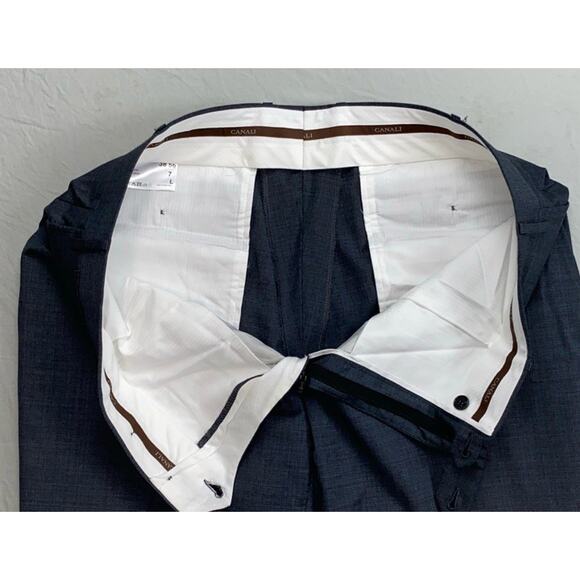 Canali Italy Flat Front 100% Wool Dress Pants, Slacks. Heather Gray/Blue, 38X31. - Picture 7 of 9